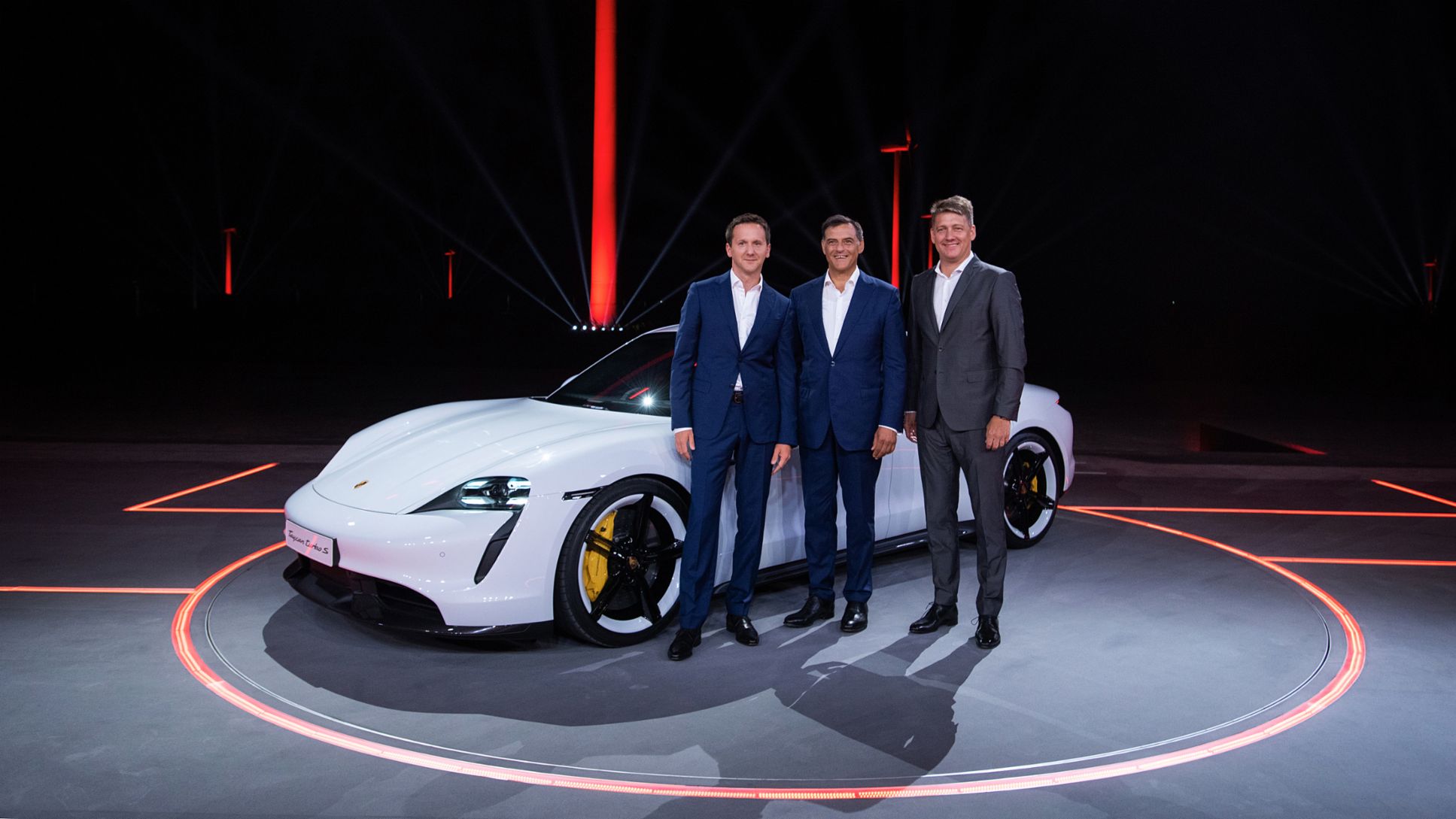 Peter Varga, Michael Steiner, Gernot D&ouml;llner, Taycan Turbo S, world premiere in Asia, 2019, Porsche AG