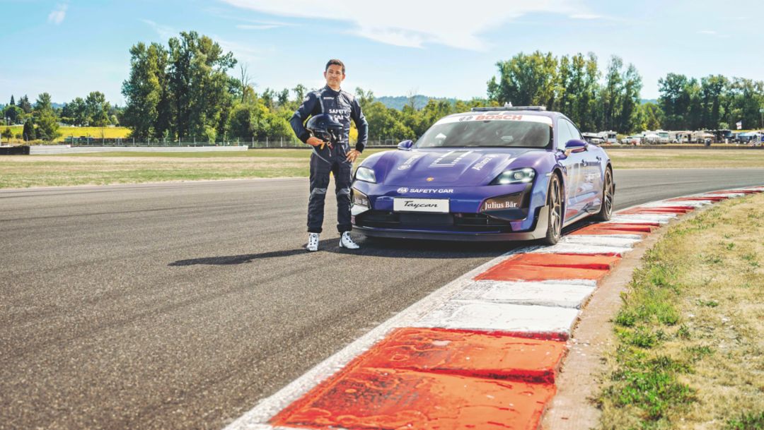 Taycan Turbo GT with Weissach Package, Formula E Safety Car, Bruno Correia, driver of the Formula E Safety Car, 2024, Porsche AG