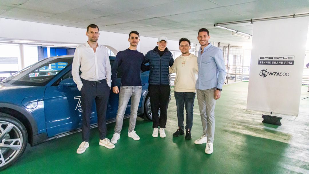 Porsche works drivers visit the Porsche Tennis Grand Prix