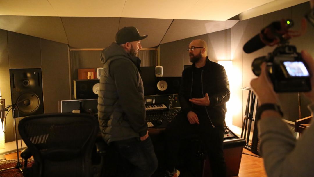 Niko H&uuml;ls, Backspin, Michael Kurth, rapper, l-r, Berlin, 2018, Porsche AG