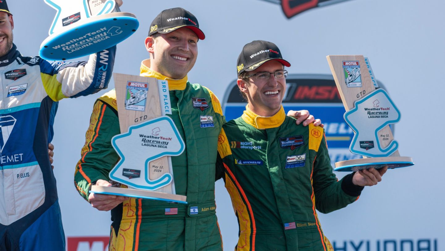 Adam Adelson (USA), Elliott Skeer (USA), Wright Motorsports (#120) (l-r), Laguna Seca, 2024, Porsche AG